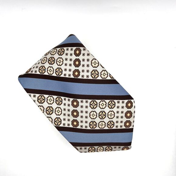 Tergal Imported Originals Mens Tie 54" Long - Blue Brown Floral -Stripe Poly - Picture 5 of 6